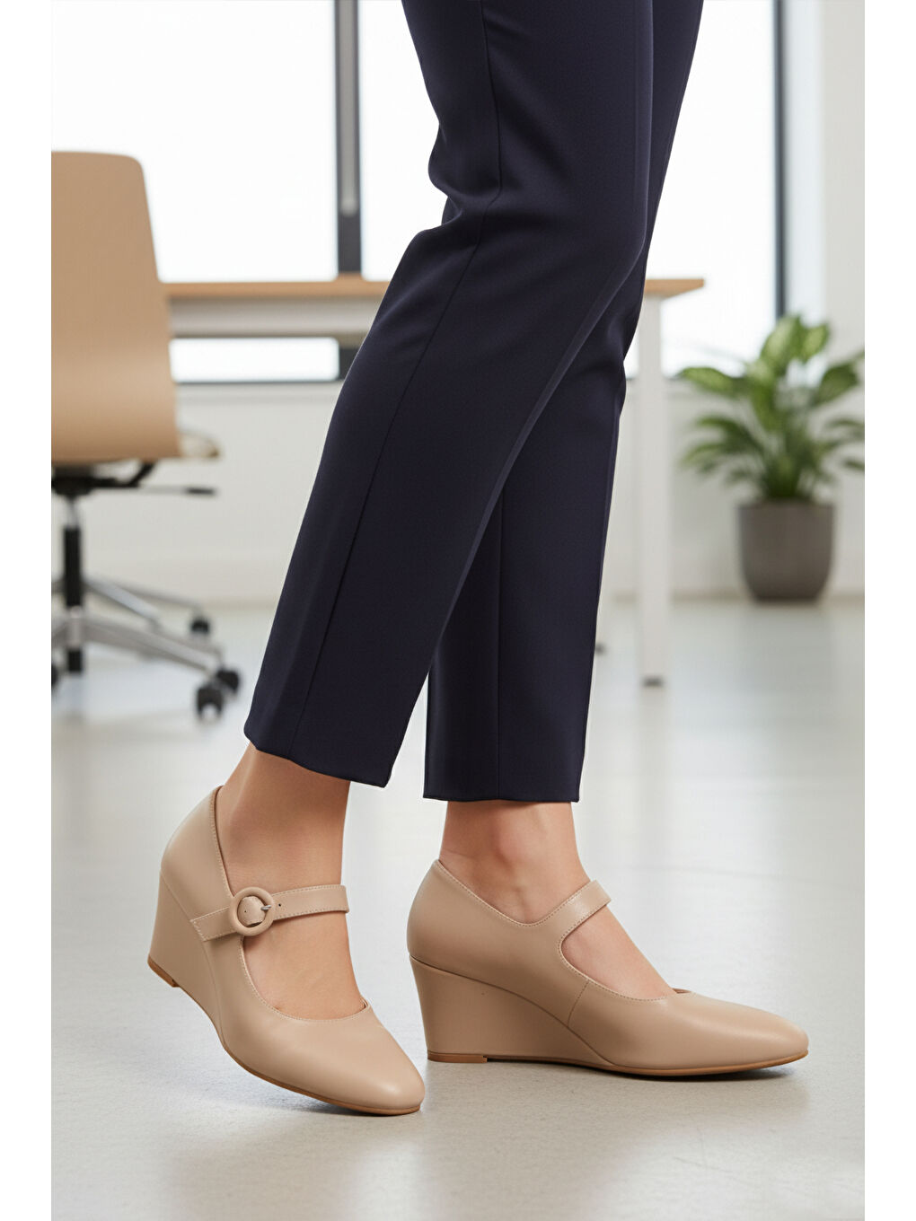 Bej Dolgu Topuklu Bantlı Kadın Casual Ayakkabı 312478 Z-2