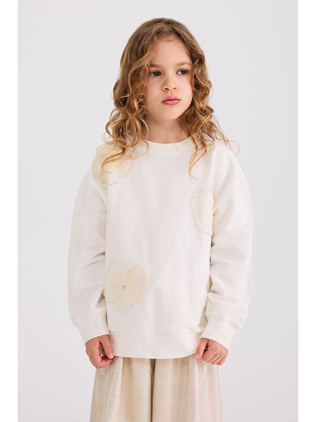 Kız Çocuk Ekru Sweatshirt-5
