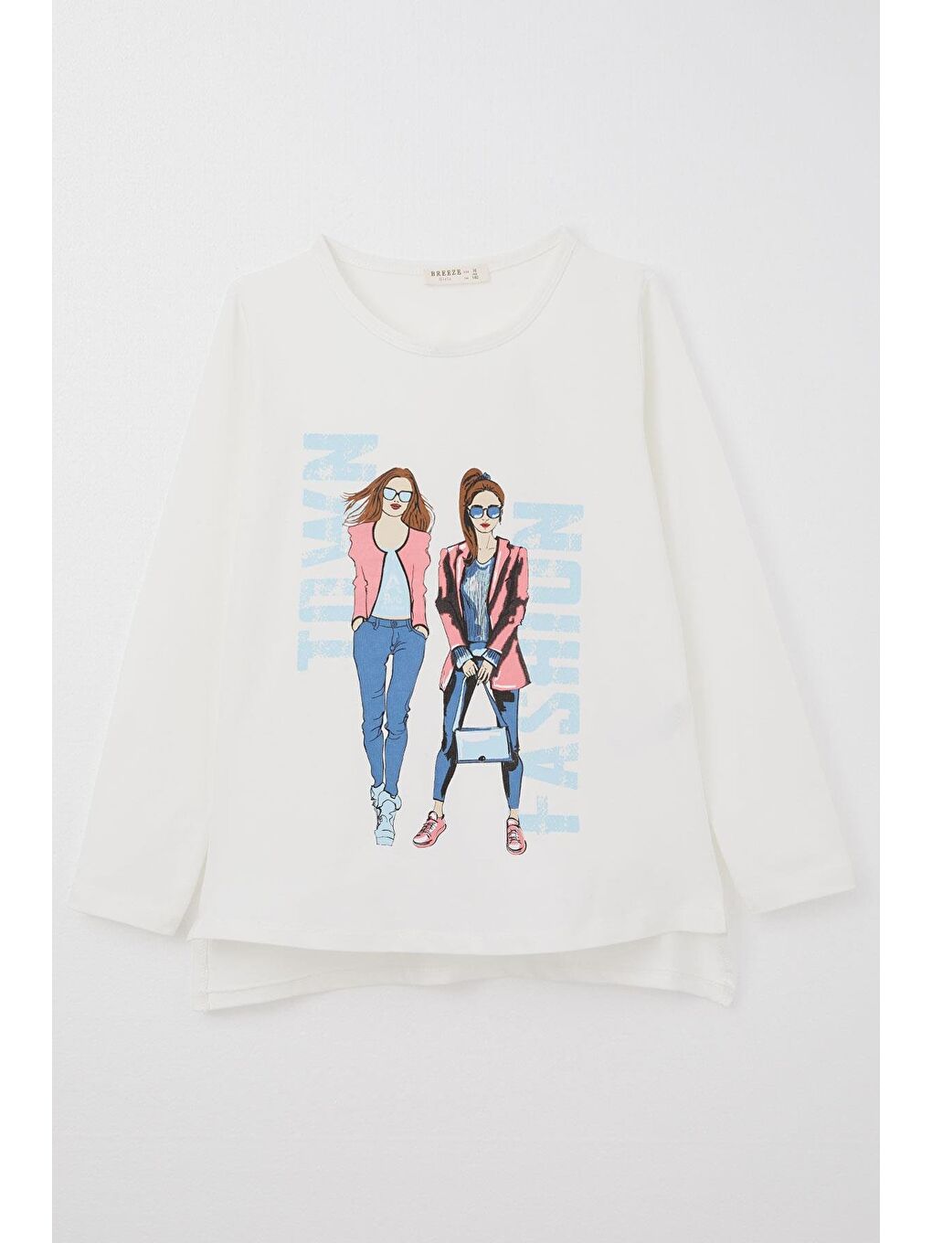 Kız Çocuk Uzun Kollu Tişört Moda Temalı Kız Baskılı Ekru (11-14 Yaş)