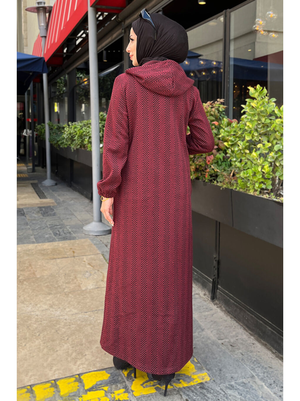 Zikzak Desenli Fermuarlı Jakar Kap Bordo - 27813-BORDO-1