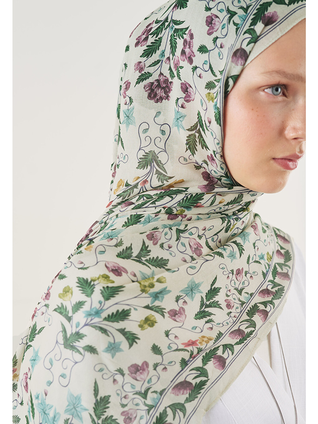 Pure Rosalia Desen Soft Viskon Şal Turkuaz-2