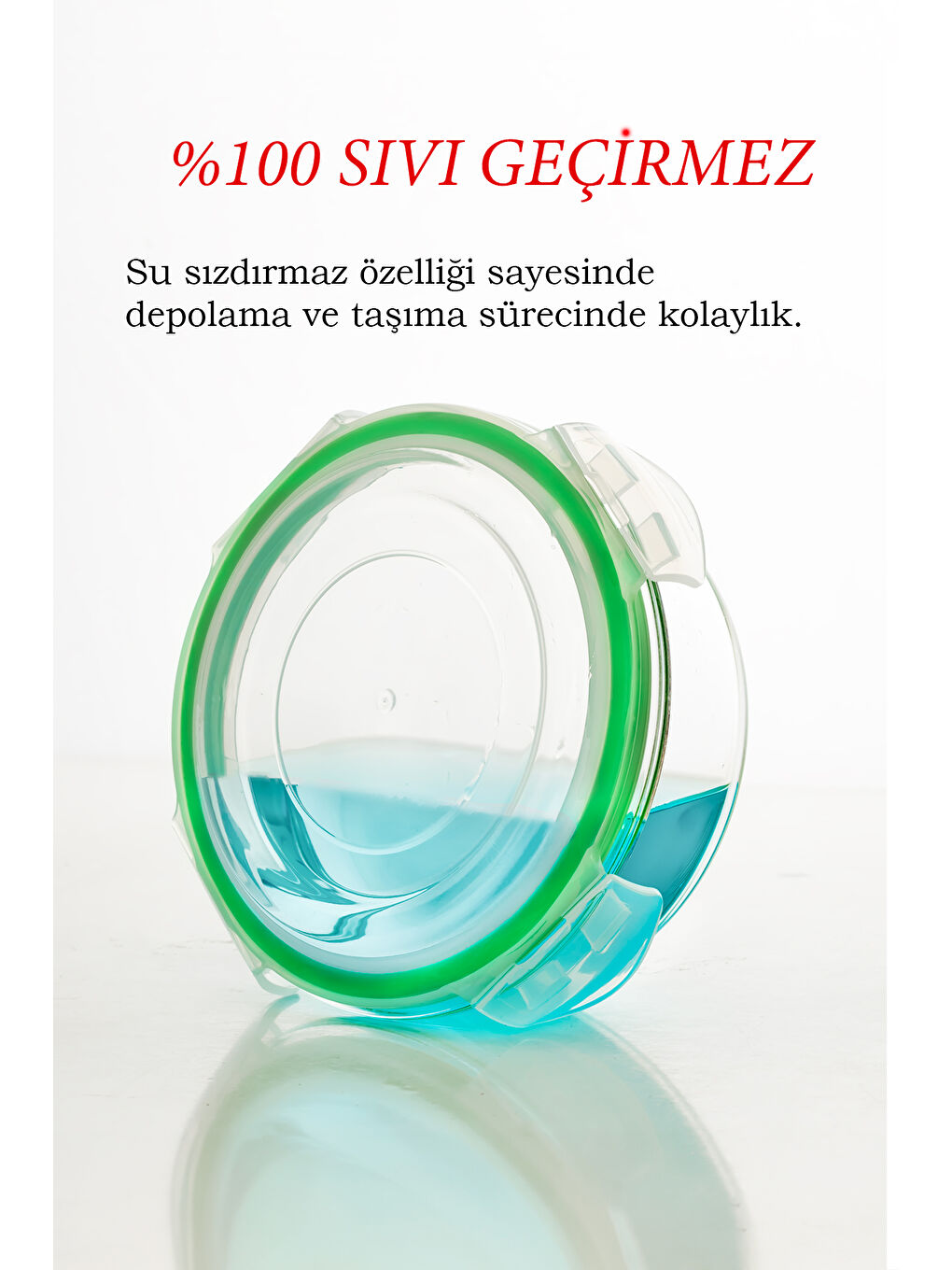 Porsima Şeffaf 6'lı Sızdırmaz Kilit Kapaklı Yiyecek Erzak Saklama Kabı Seti - Cam Saklama Kabı - 240 ml- YEŞİL - 2