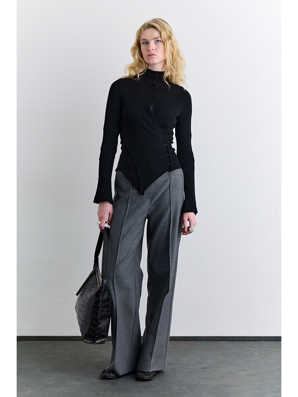 Klasik Pileli Kumaş Pantolon Gri-4