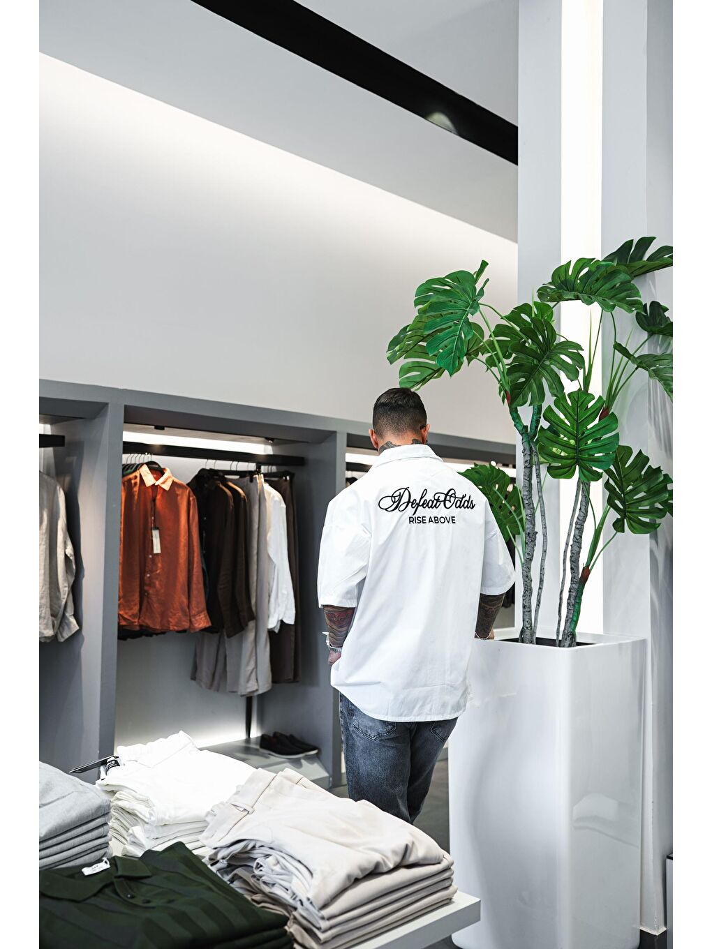 Erkek Nakışlı Kısa Kollu Oversize Gömlek Beyaz-5