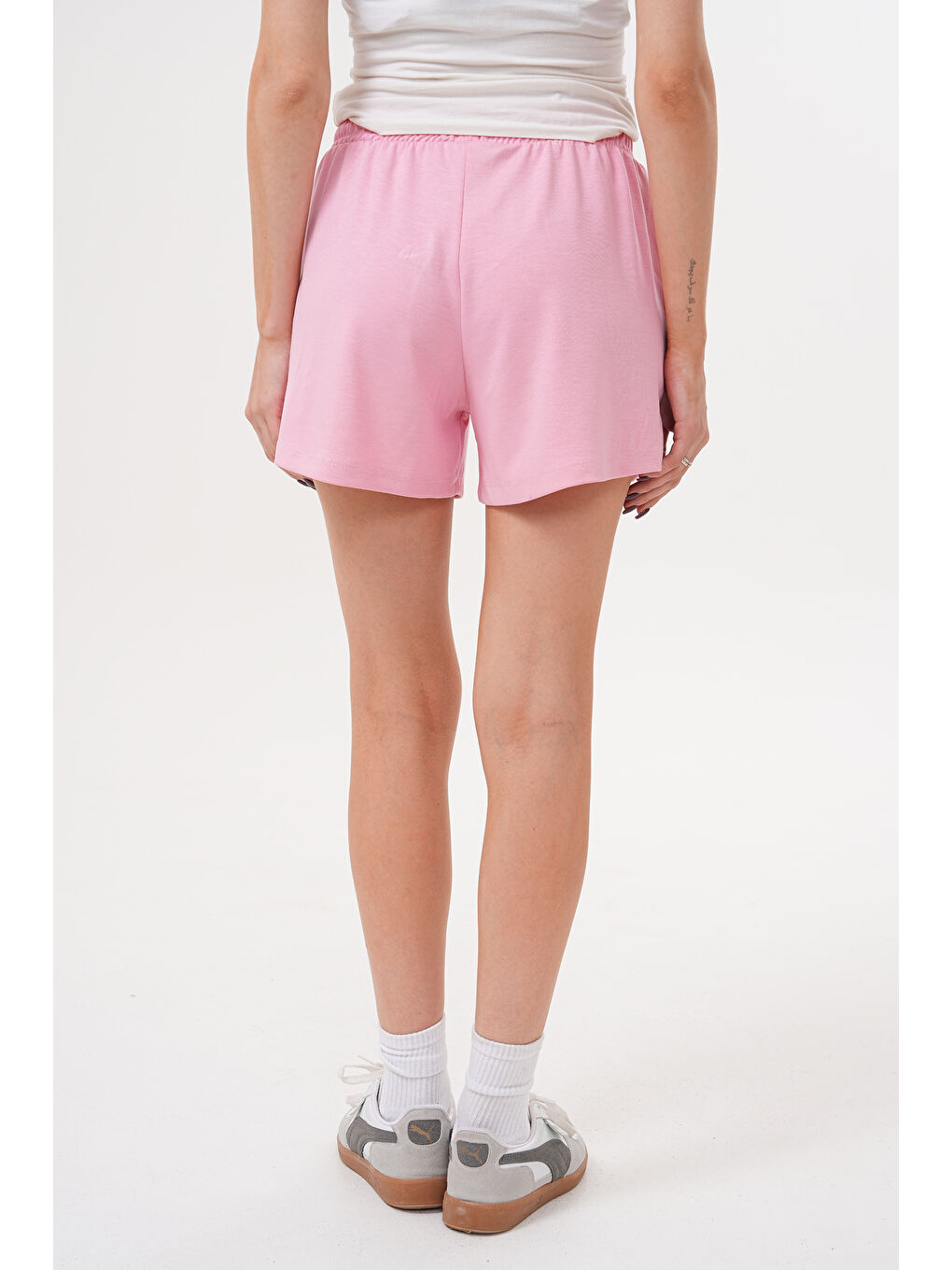 Pembe Kadın Modal Şort Beli Lastikli Cepli Şort MODAL-ŞORT-2