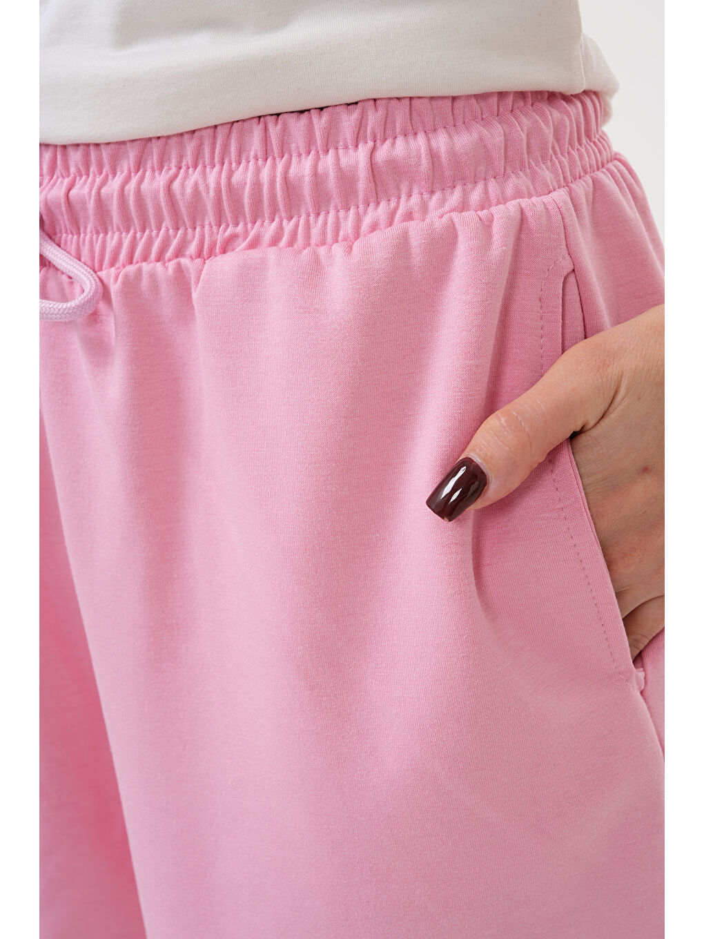 Pembe Kadın Modal Şort Beli Lastikli Cepli Şort MODAL-ŞORT-4