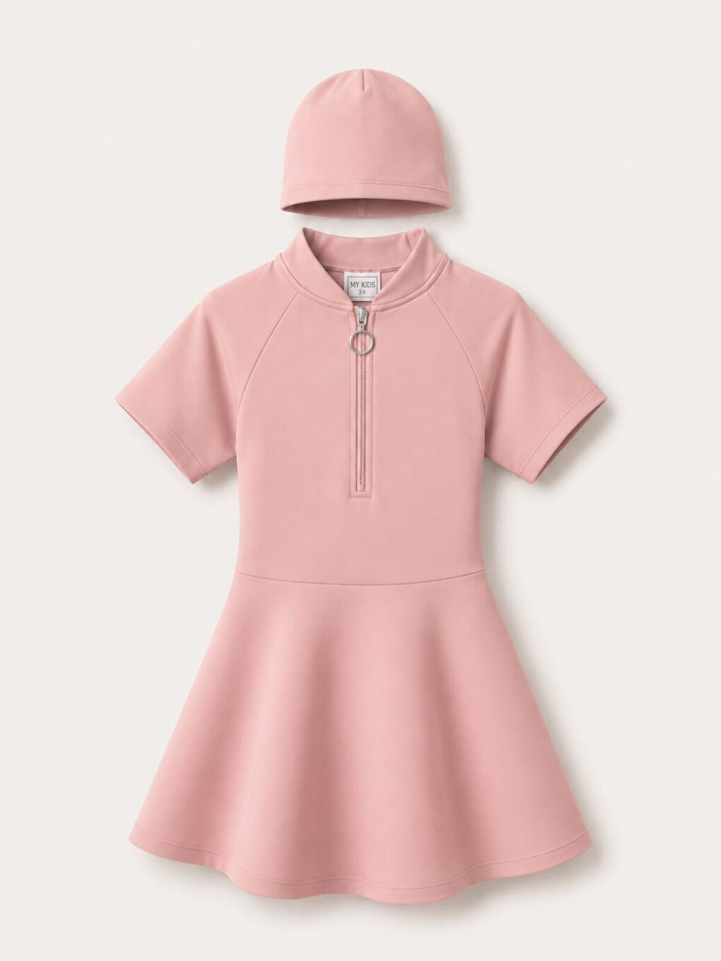 Pembe Kız Çocuk Kısa Kollu Fermuarlı Mayo UV Korumalı Deniz ve Havuz Mayosu 12783-1