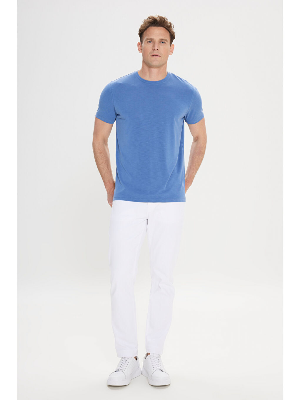 Erkek İndigo Slim Fit Dar Kesim Bisiklet Yaka Tişört-1