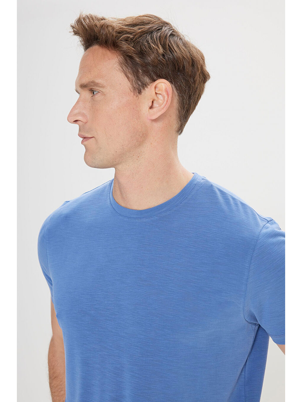 Erkek İndigo Slim Fit Dar Kesim Bisiklet Yaka Tişört-2