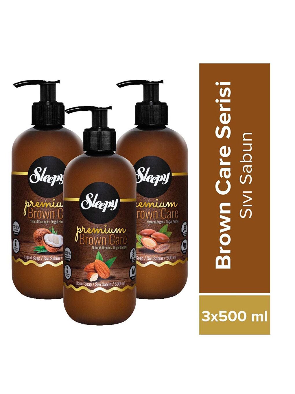 Sleepy Beyaz Premium Brown Care Serisi Sıvı Sabun 3x500 ml