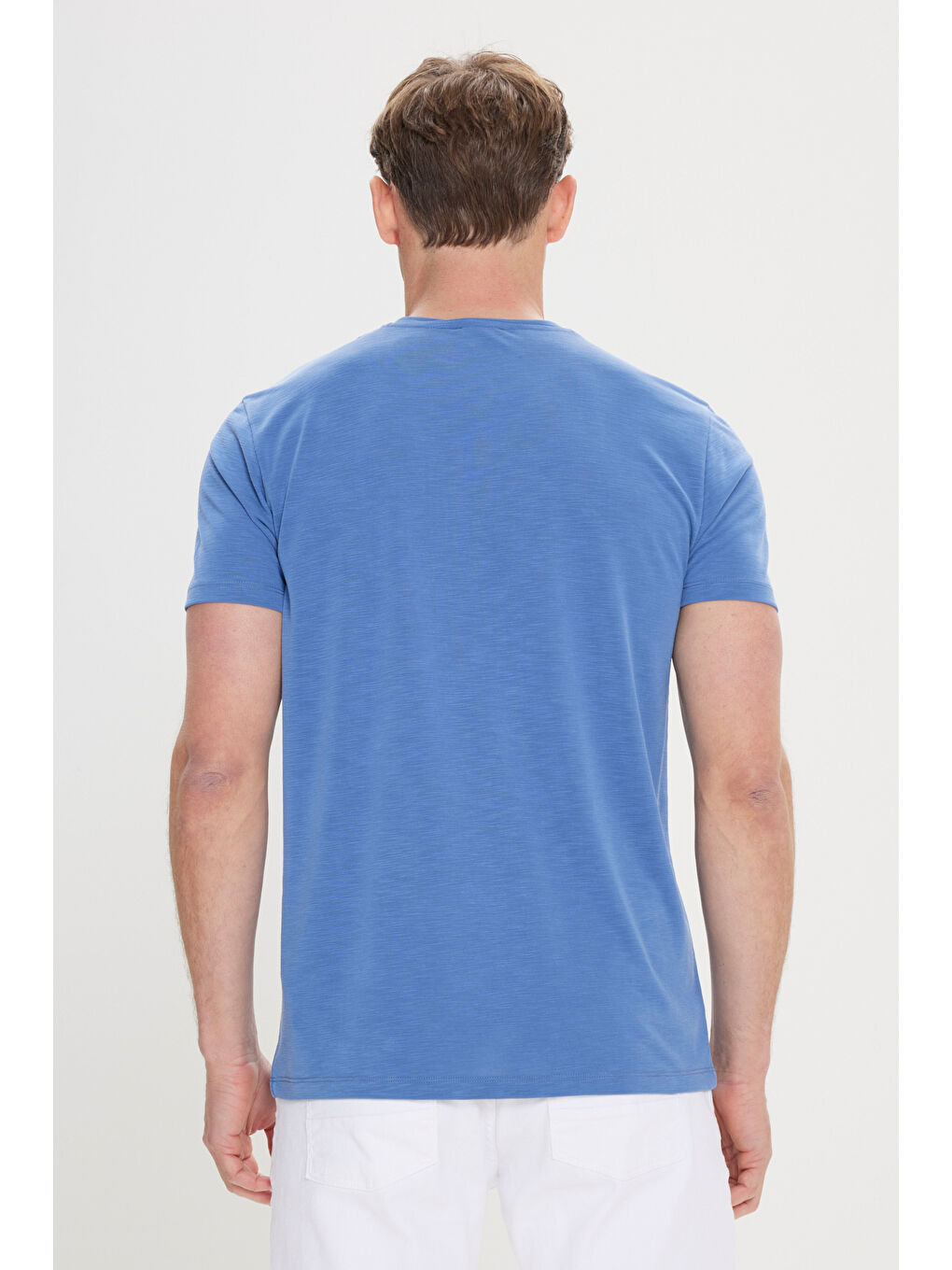 Erkek İndigo Slim Fit Dar Kesim Bisiklet Yaka Tişört-3