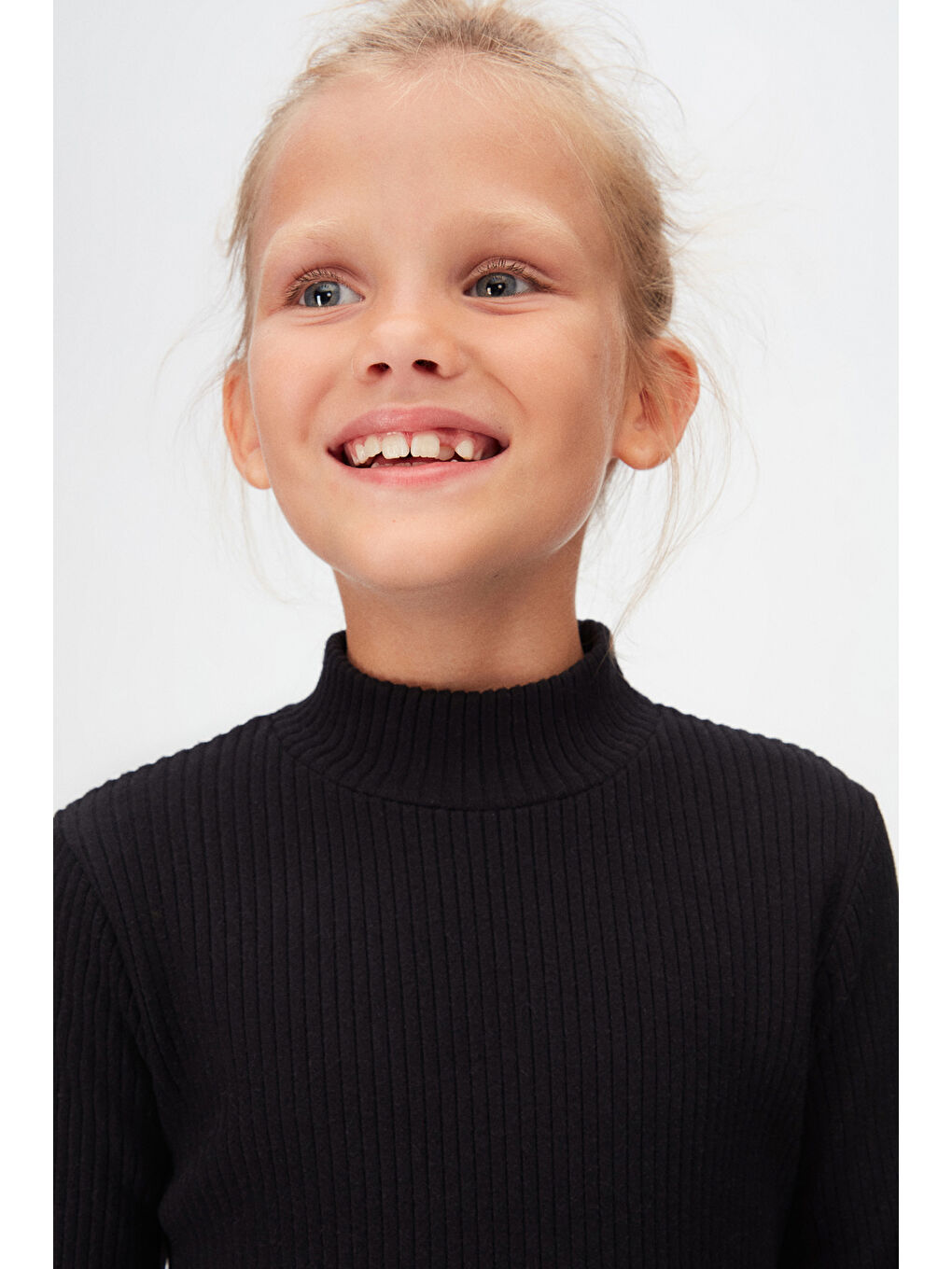 Siyah Kız Çocuk Yarım Balıkçı Kaşkorse Uzun Kol Tişört-2