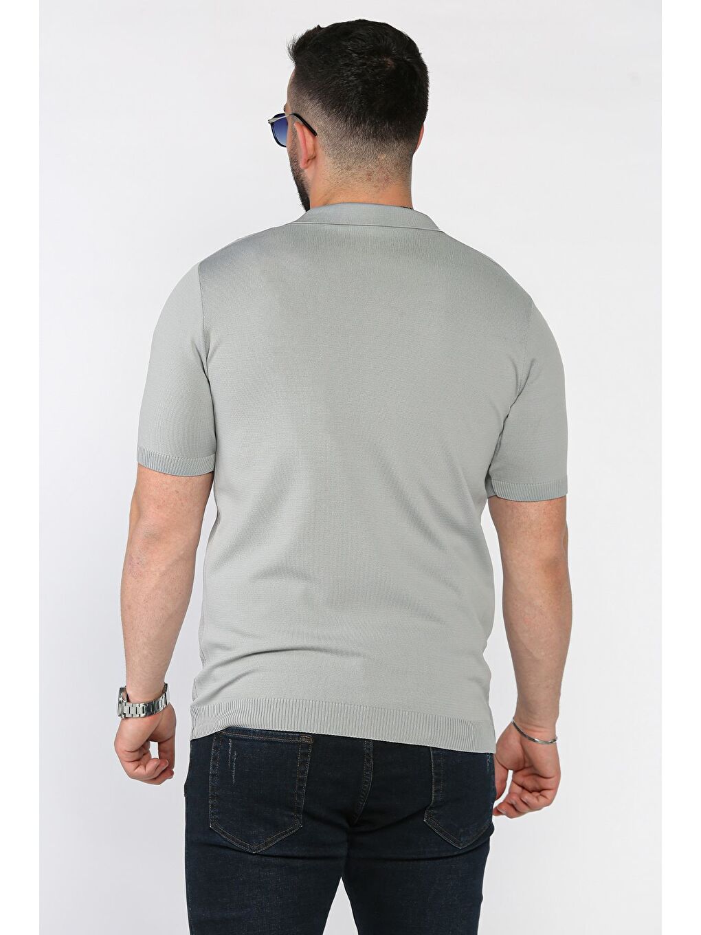 Gri Erkek Desenli Kısa Kol Triko Gömlek-2