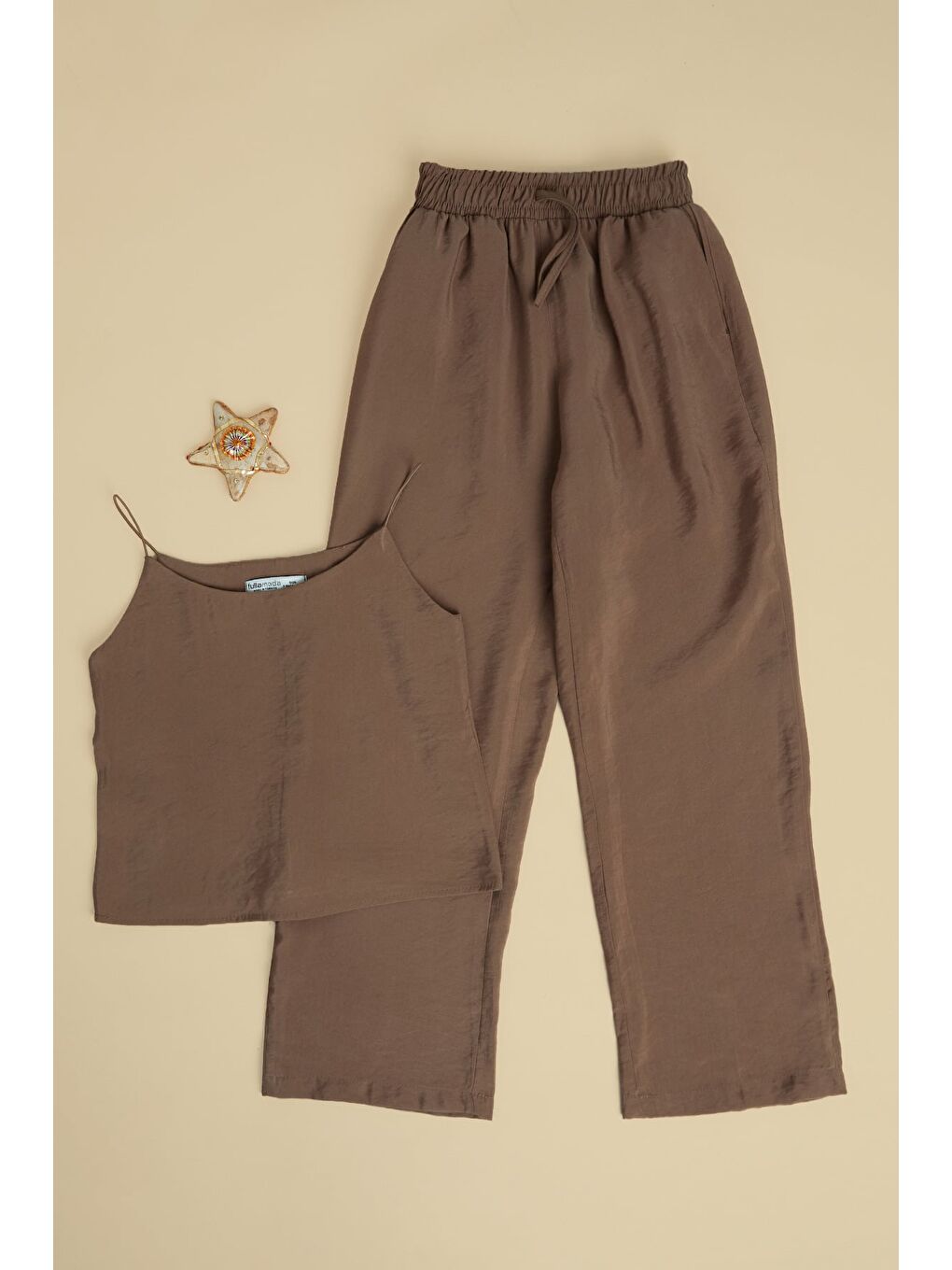 Kahverengi Basic İp Askılı Beli Lastikli Kız Çocuk 2 Li Takım