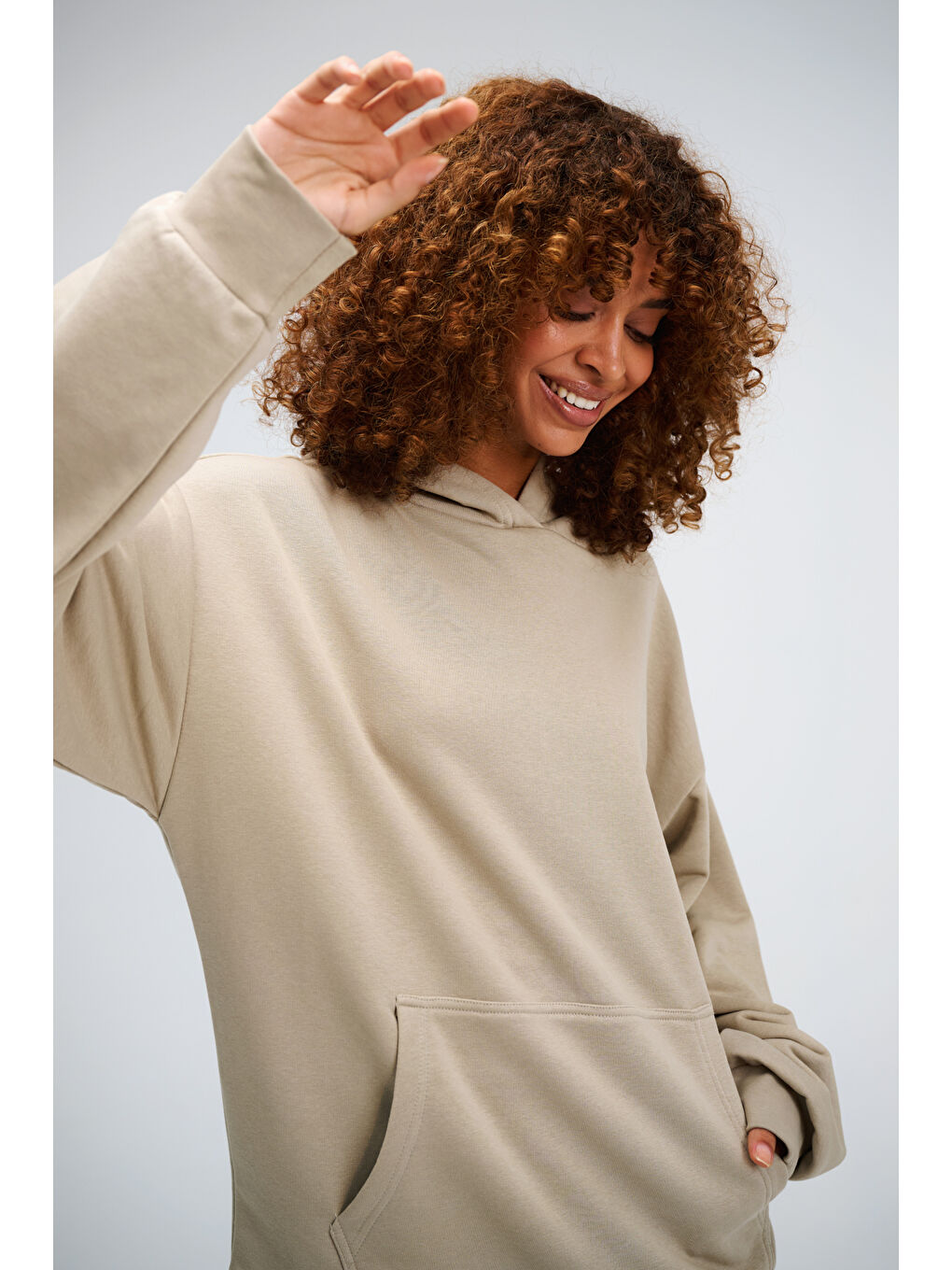 Bej Kadın Timeless Oversize Vizon Hoodie Sweatshirt-1