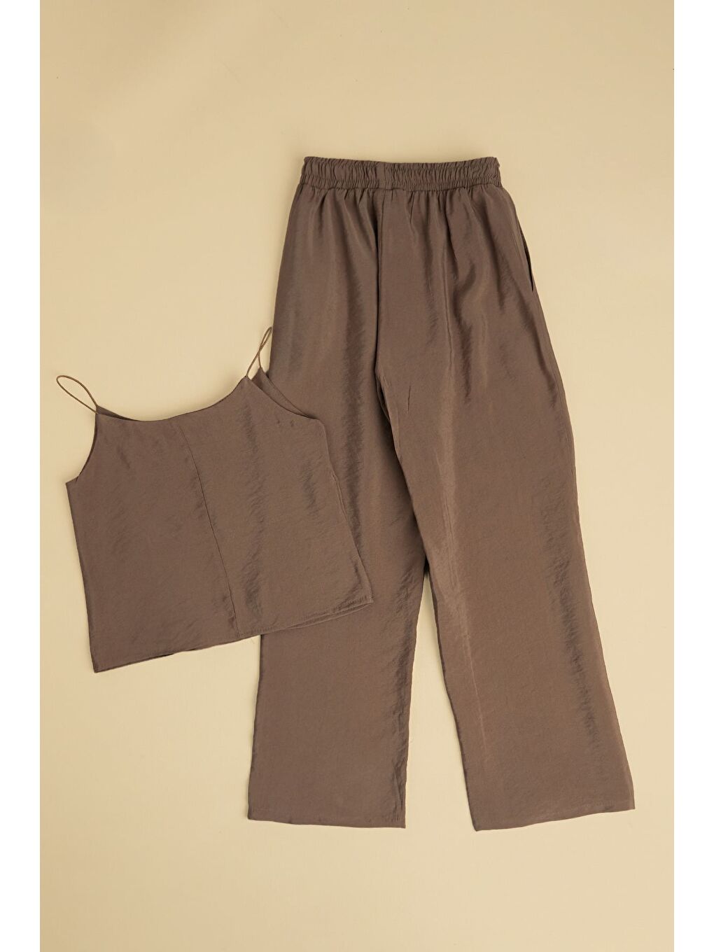 Kahverengi Basic İp Askılı Beli Lastikli Kız Çocuk 2 Li Takım-1