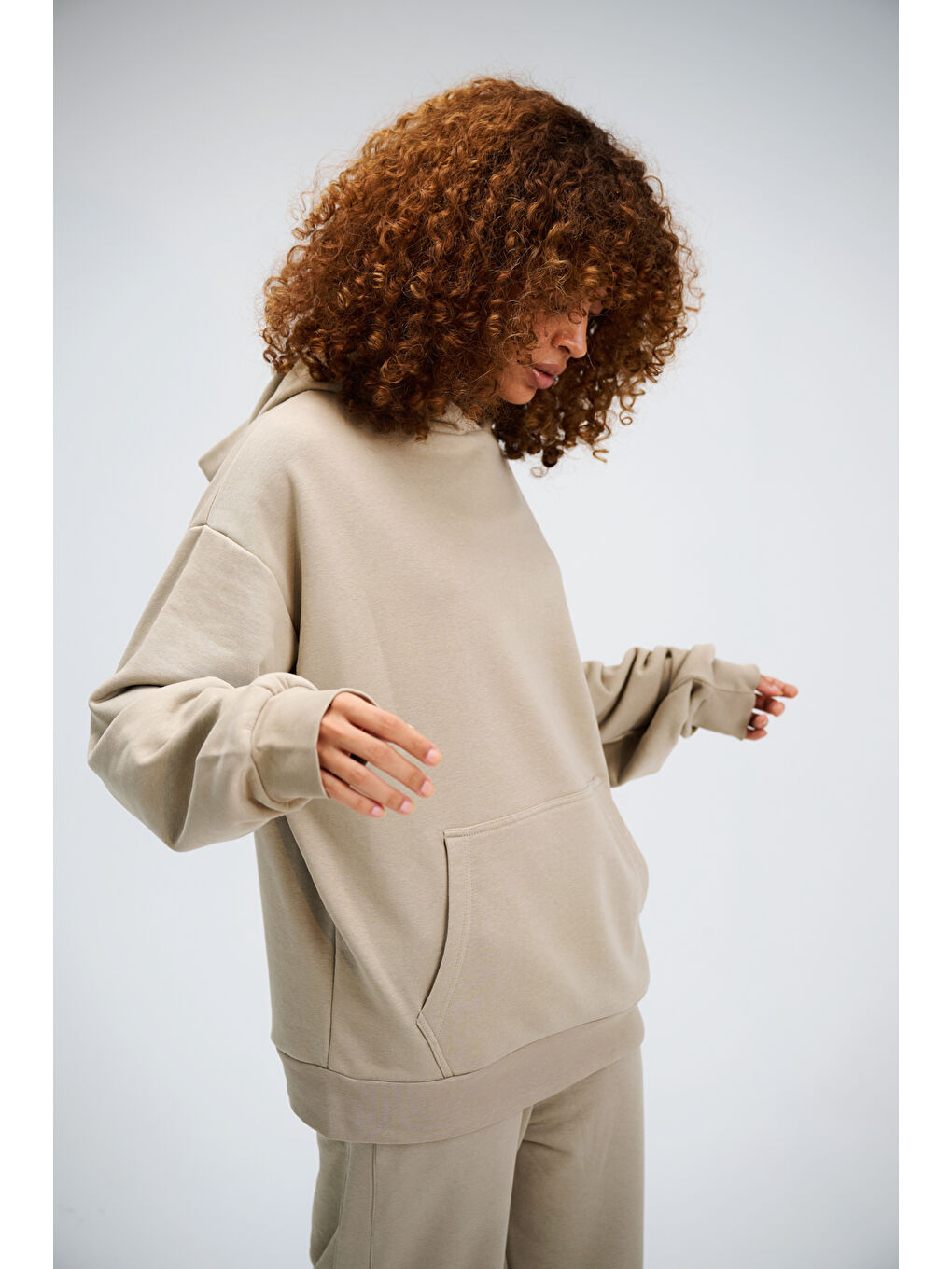 Bej Kadın Timeless Oversize Vizon Hoodie Sweatshirt-2
