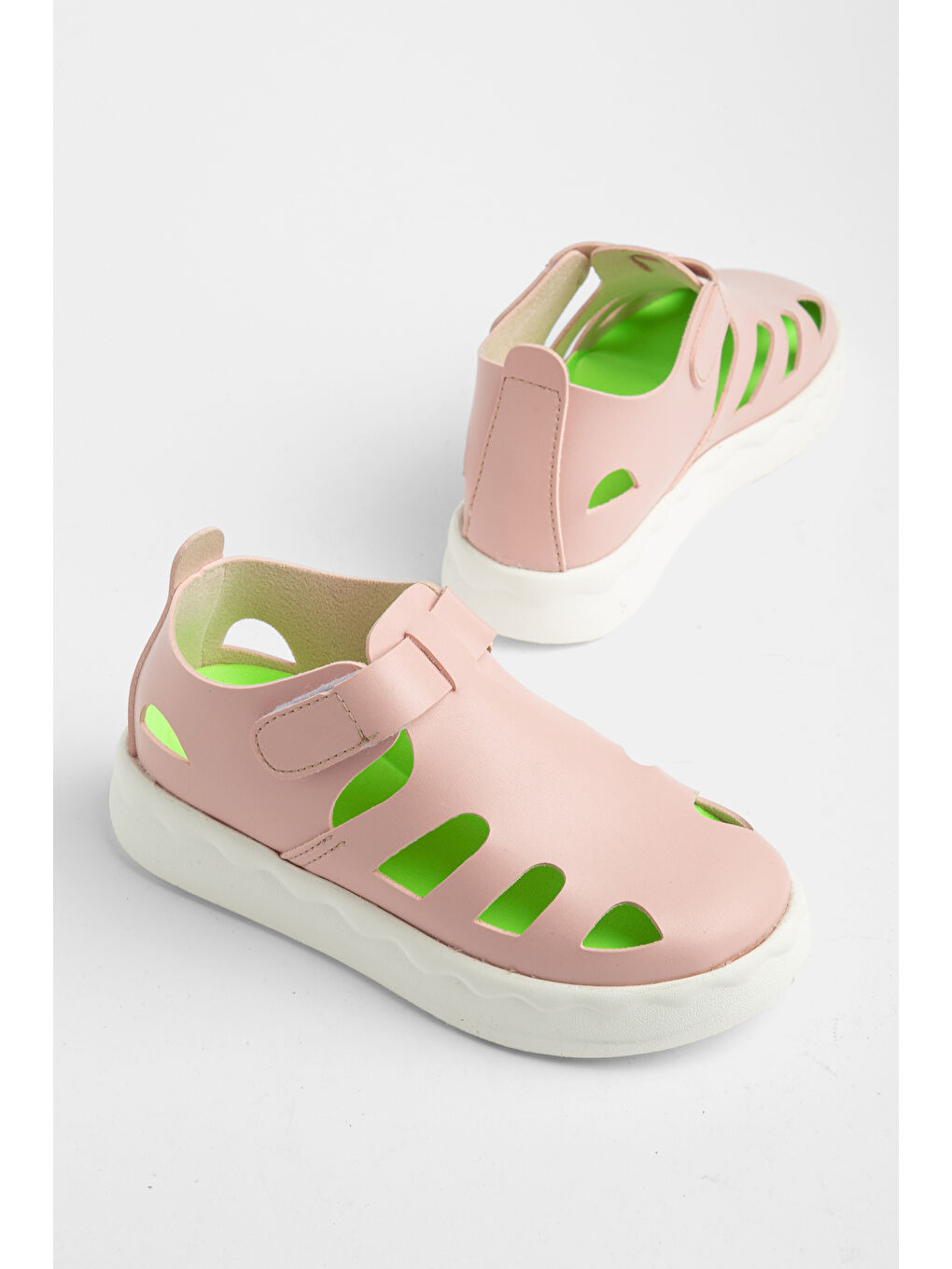 Pembe Çocuk Unisex Pudra Hafif Tabanlı Rahat Cırtlı Sandalet-2
