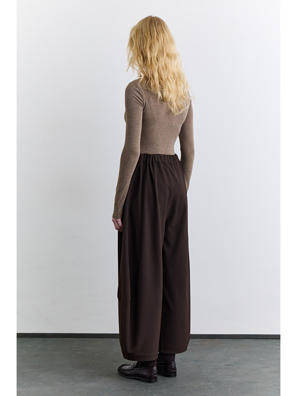 Balon Formlu Kumaş Pantolon Kahverengi-5