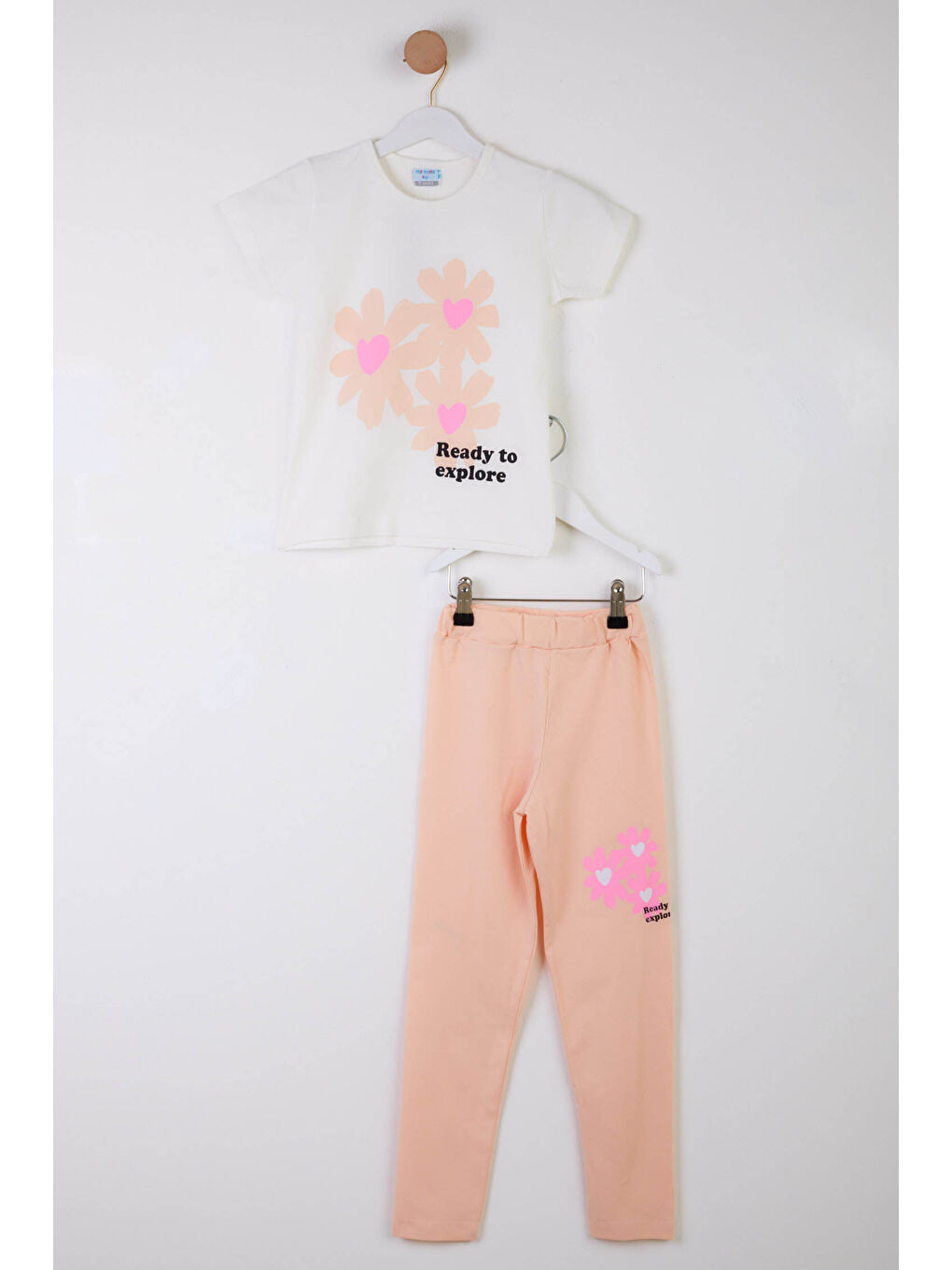Pembe Kız Çocuk Pudra Baskılı İkili Takım - 25105