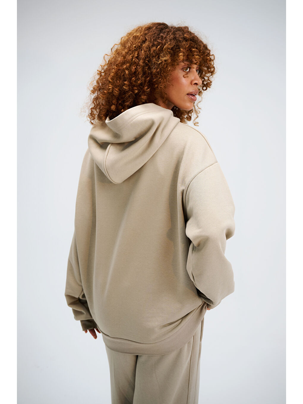 Bej Kadın Timeless Oversize Vizon Hoodie Sweatshirt-3