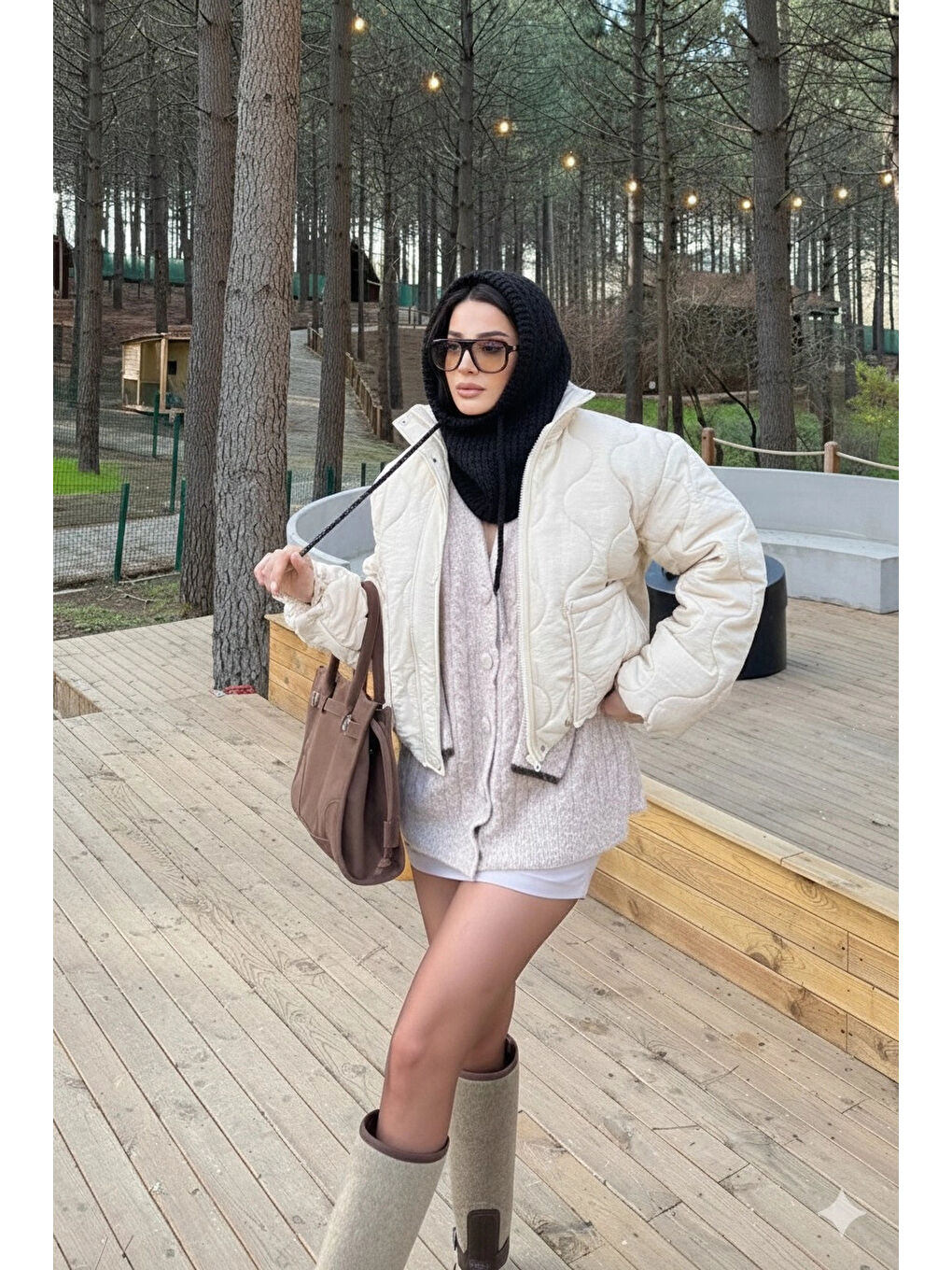 Kadın Siyah Triko Balaklava Bere 594-14911