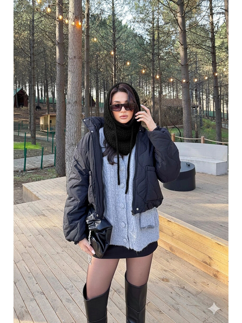 Kadın Siyah Triko Balaklava Bere 594-14911-1