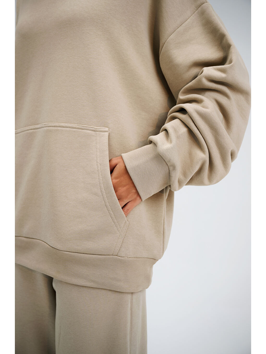 Bej Kadın Timeless Oversize Vizon Hoodie Sweatshirt-4