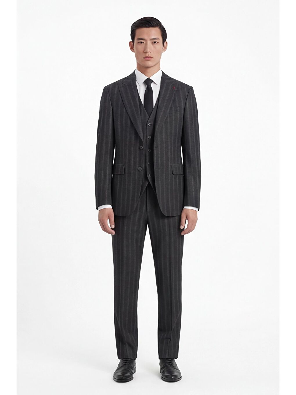 Erkek Viskon Karışımlı 8 Drop Klasik Siyah Yelekli Takım Elbise-1