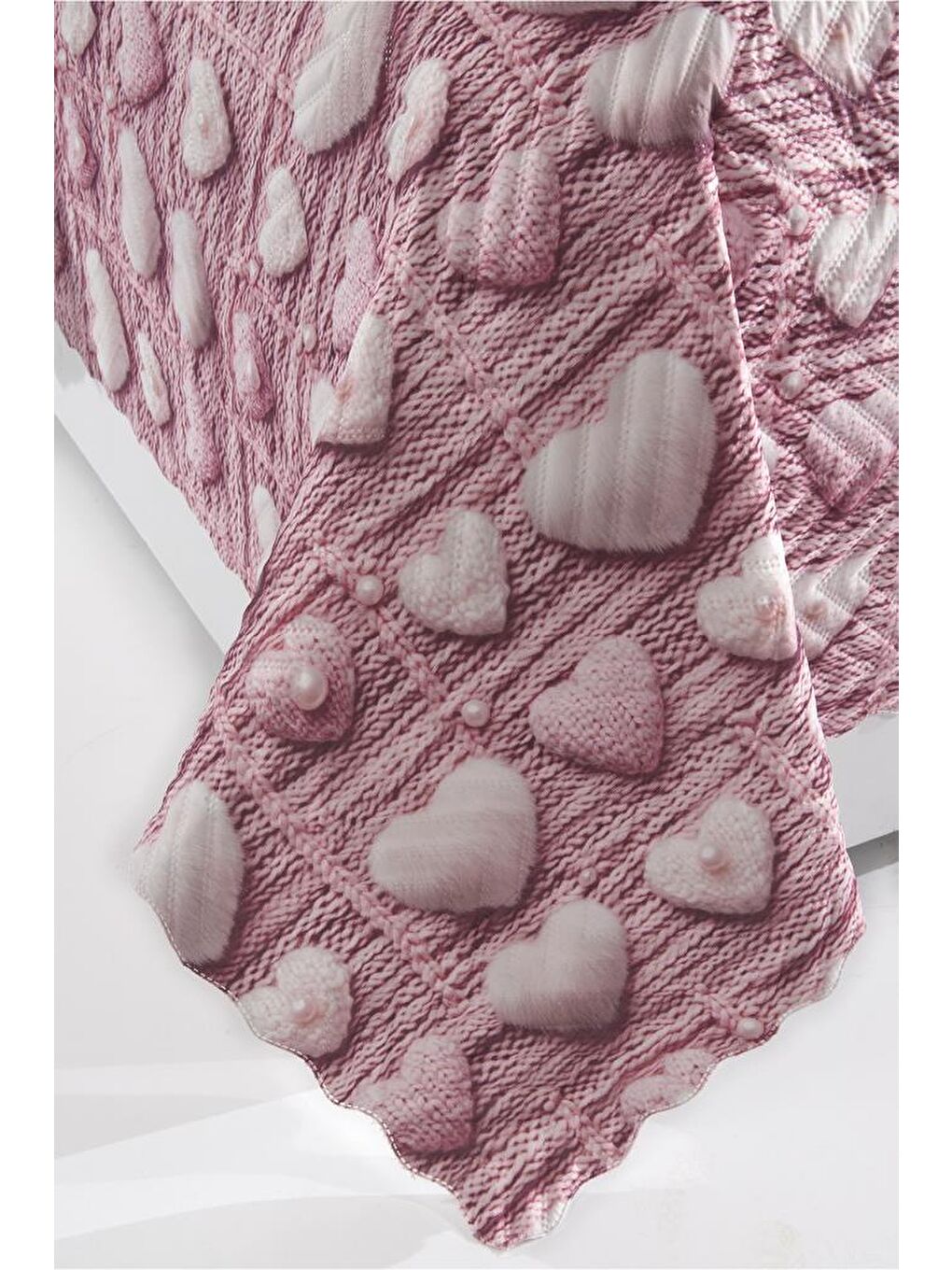 Kalpten Ultrasonik Kapitoneli 5D Baskılı Çift Kişilik Pike Takımı Pembe-1