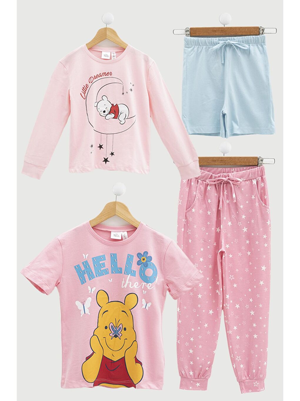 For You Kids Pembe 4'lü Winnie The Pooh Baskılı Tshirt Şort Pantolon Takım