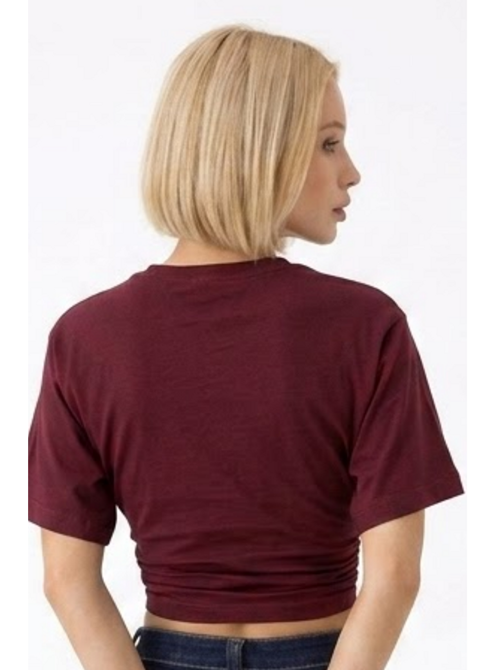 Kadın Fashion Slim Fit Bordo Crop Tişört-5