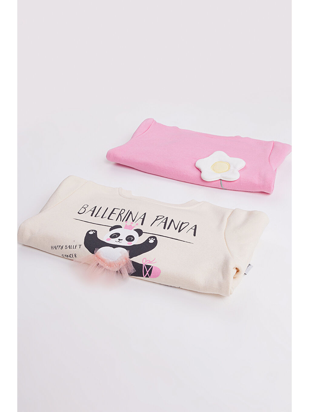 Ekru Kız Çocuk 2'li Paket Basic Sweatshirt-3