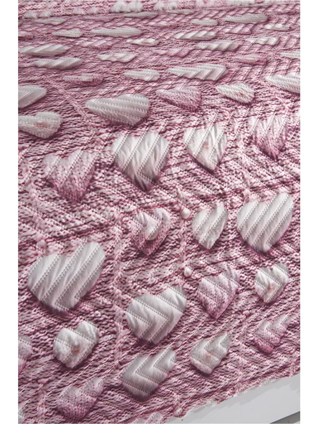 Kalpten Ultrasonik Kapitoneli 5D Baskılı Çift Kişilik Pike Takımı Pembe-5