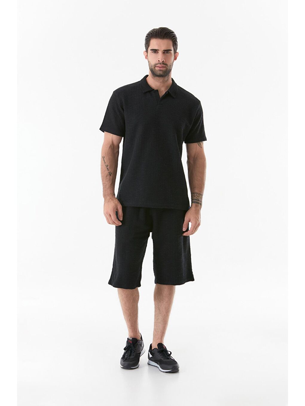 Siyah Basic Beli Bağcıklı Cepli Şort