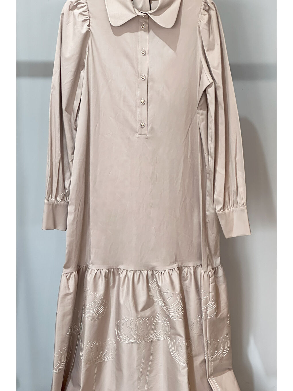 Düğme Detaylı Elbise 2051 Bej-2