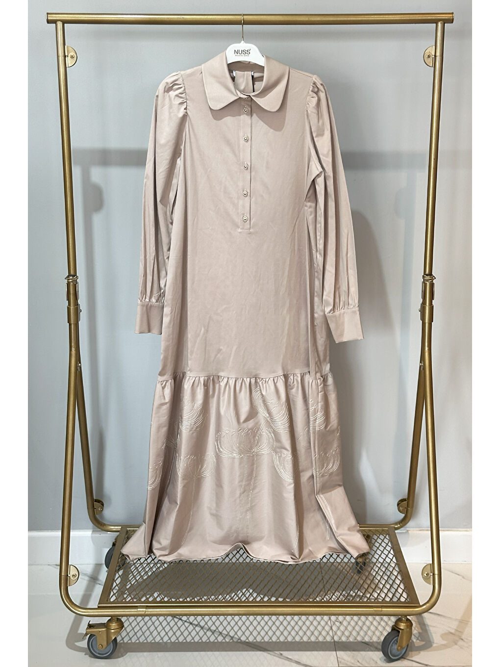 Düğme Detaylı Elbise 2051 Bej-3