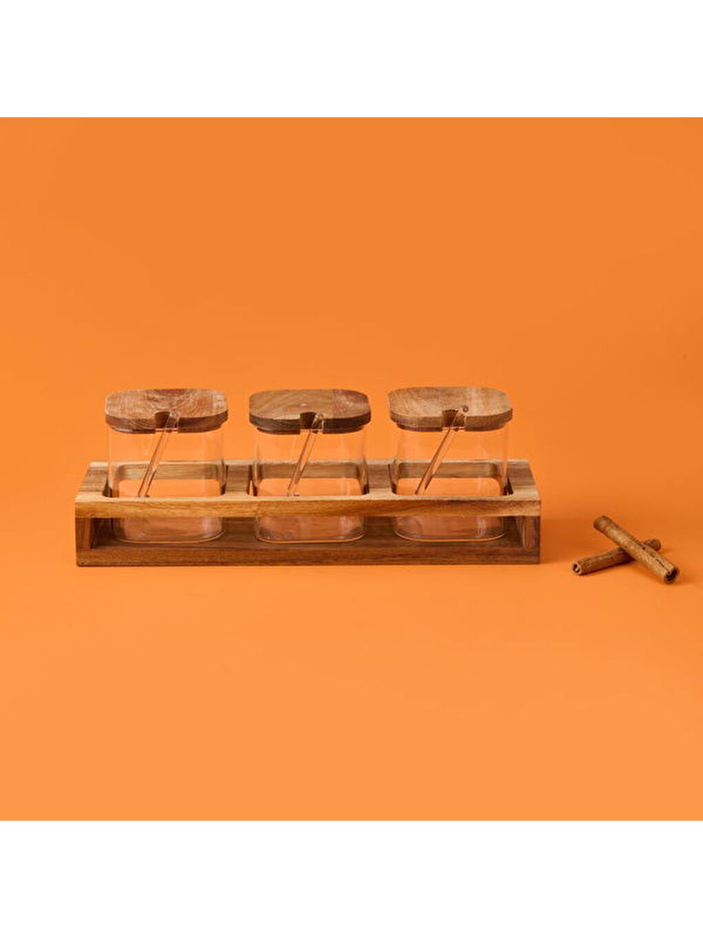 Akasya Cam Baharatlık Seti - Kahverengi / Şeffaf