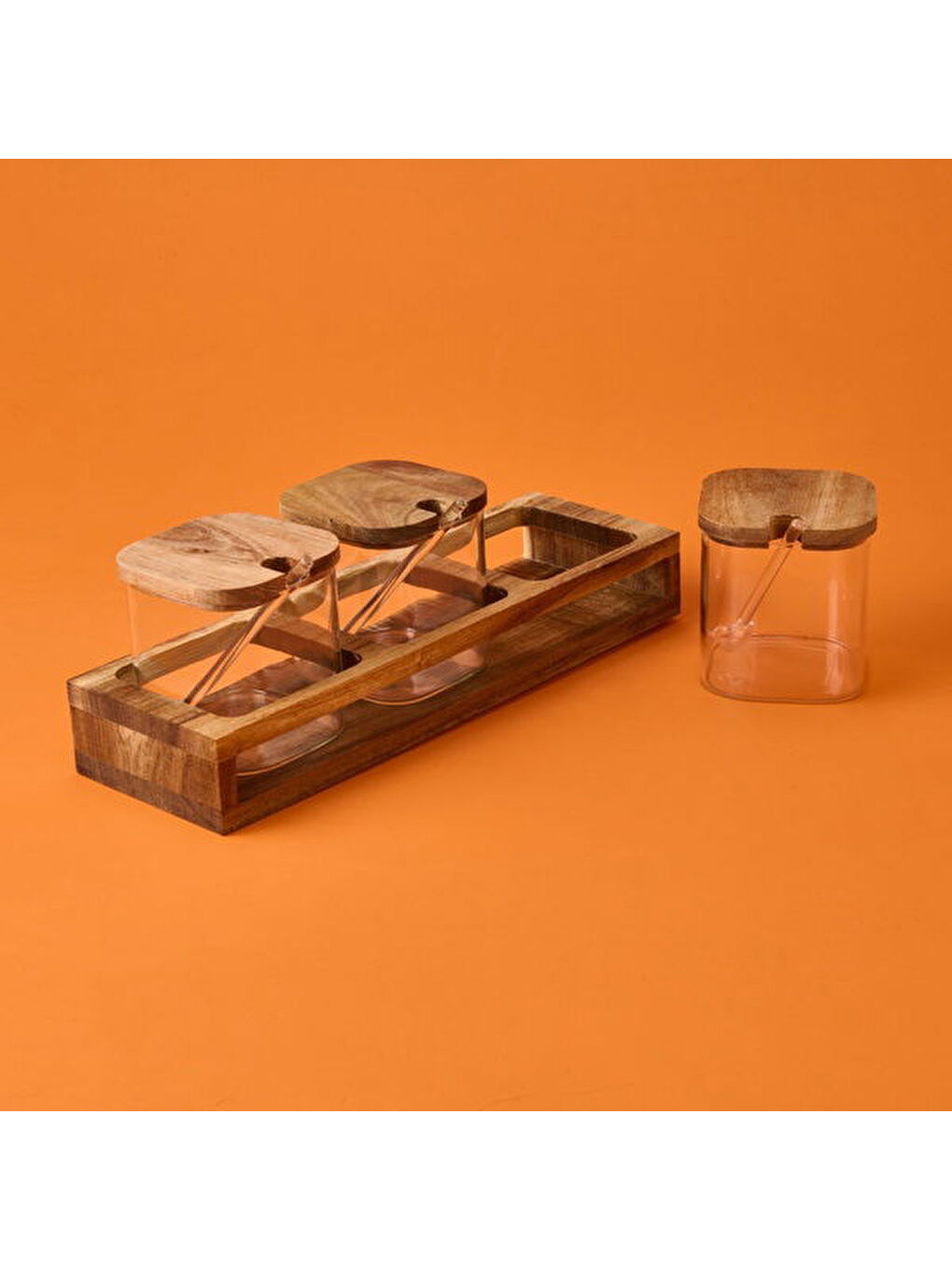 Akasya Cam Baharatlık Seti - Kahverengi / Şeffaf-3