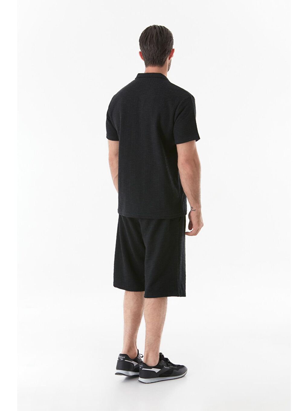 Siyah Basic Beli Bağcıklı Cepli Şort-2