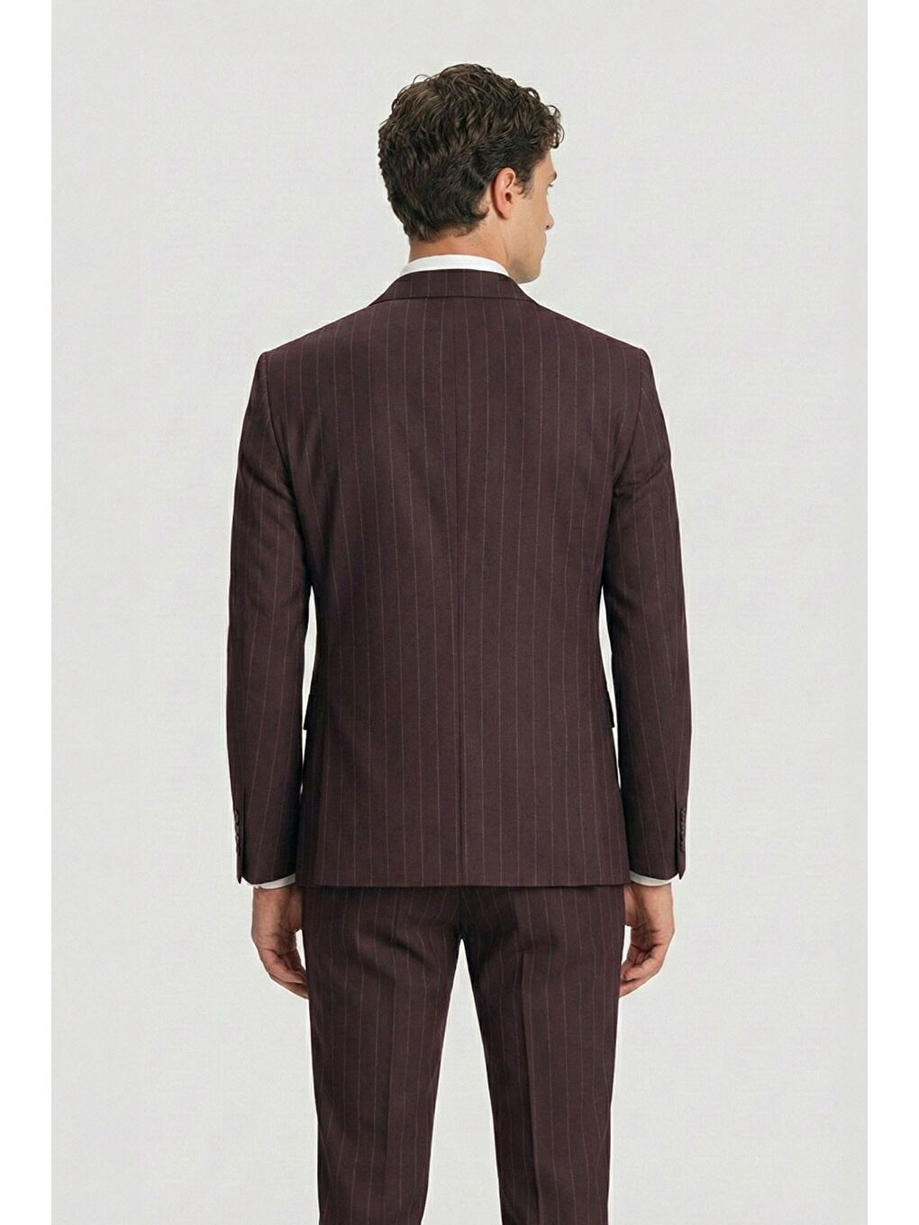 Giotelli Bordo Slim Fit Çizgili Sivri Yaka Kruvaze 6 Drop Tam Astarlı Erkek Takım Elbise-3