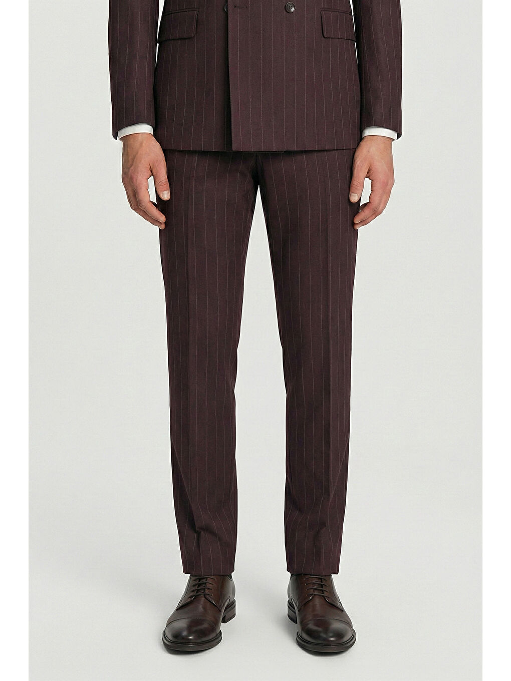 Giotelli Bordo Slim Fit Çizgili Sivri Yaka Kruvaze 6 Drop Tam Astarlı Erkek Takım Elbise-4