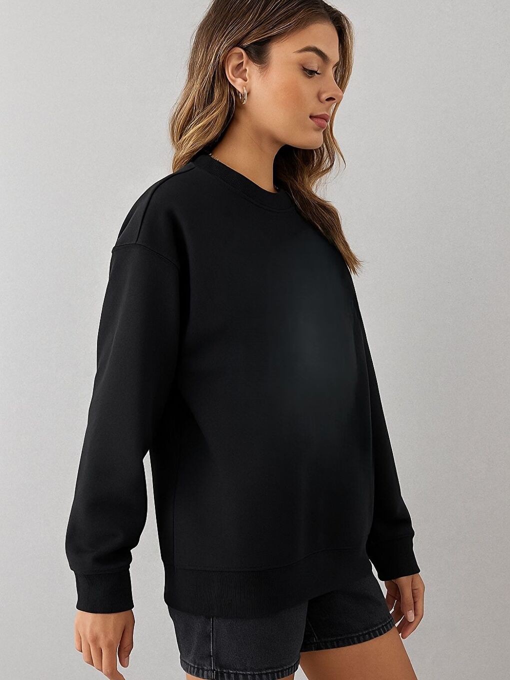 Kadın Siyah Brooklyn 1898 Baskılı Bisiklet Yaka Oversize Sweatshirt-1