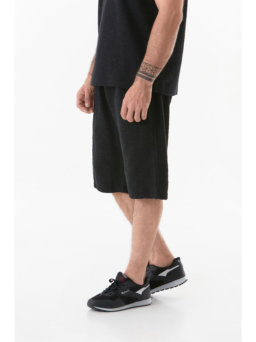 Siyah Basic Beli Bağcıklı Cepli Şort-3