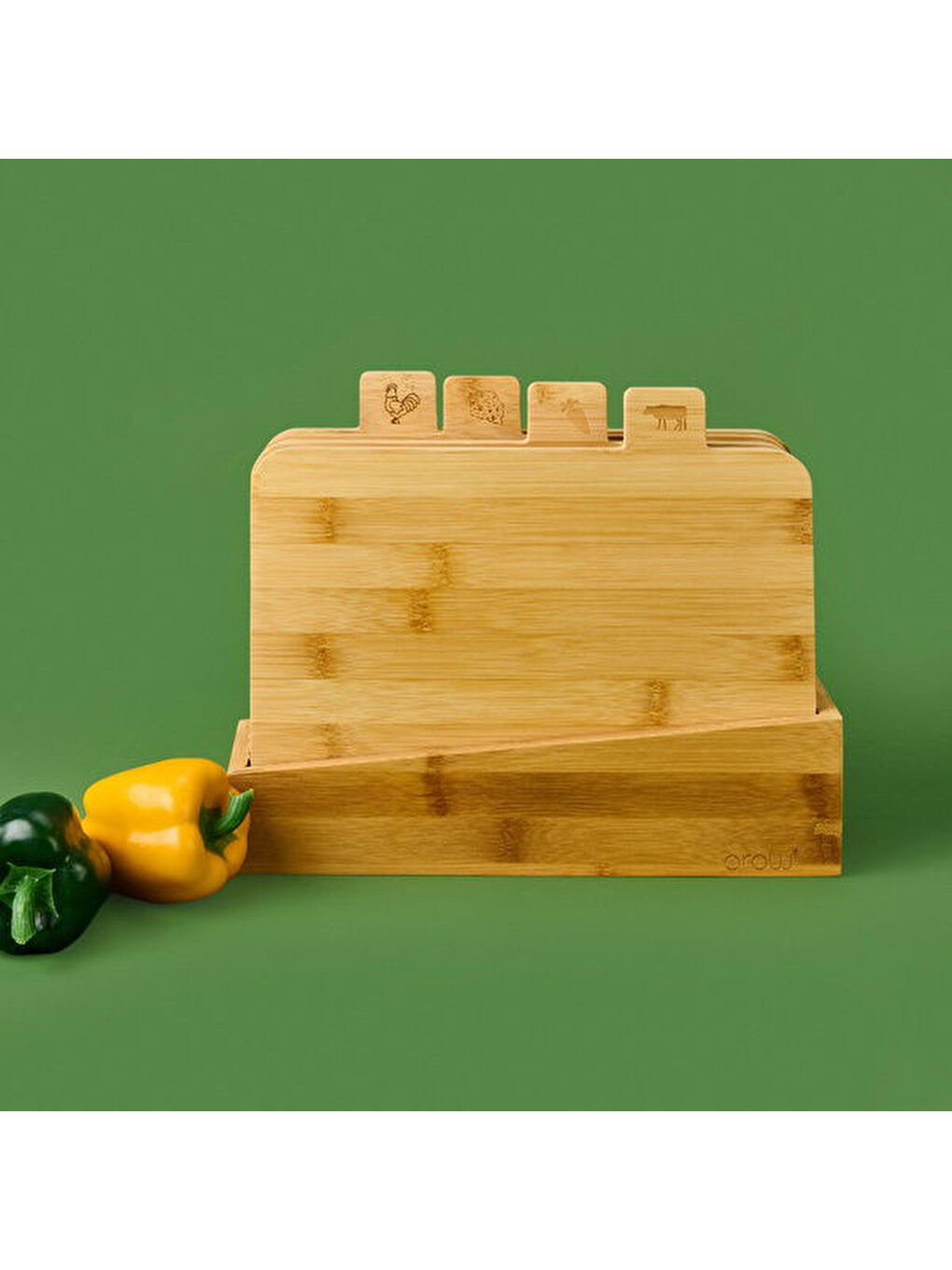 4'lü Stantlı Bambu Kesme Tahtası - Açık Kahverengi-2