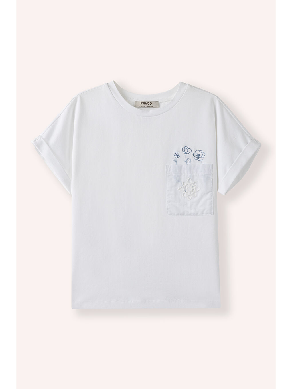 Kız Çocuk Cebi Nakış Detaylı Beyaz Tişört