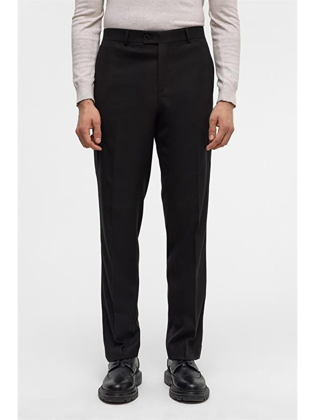 Siyah Regular Düz Pantolon-2