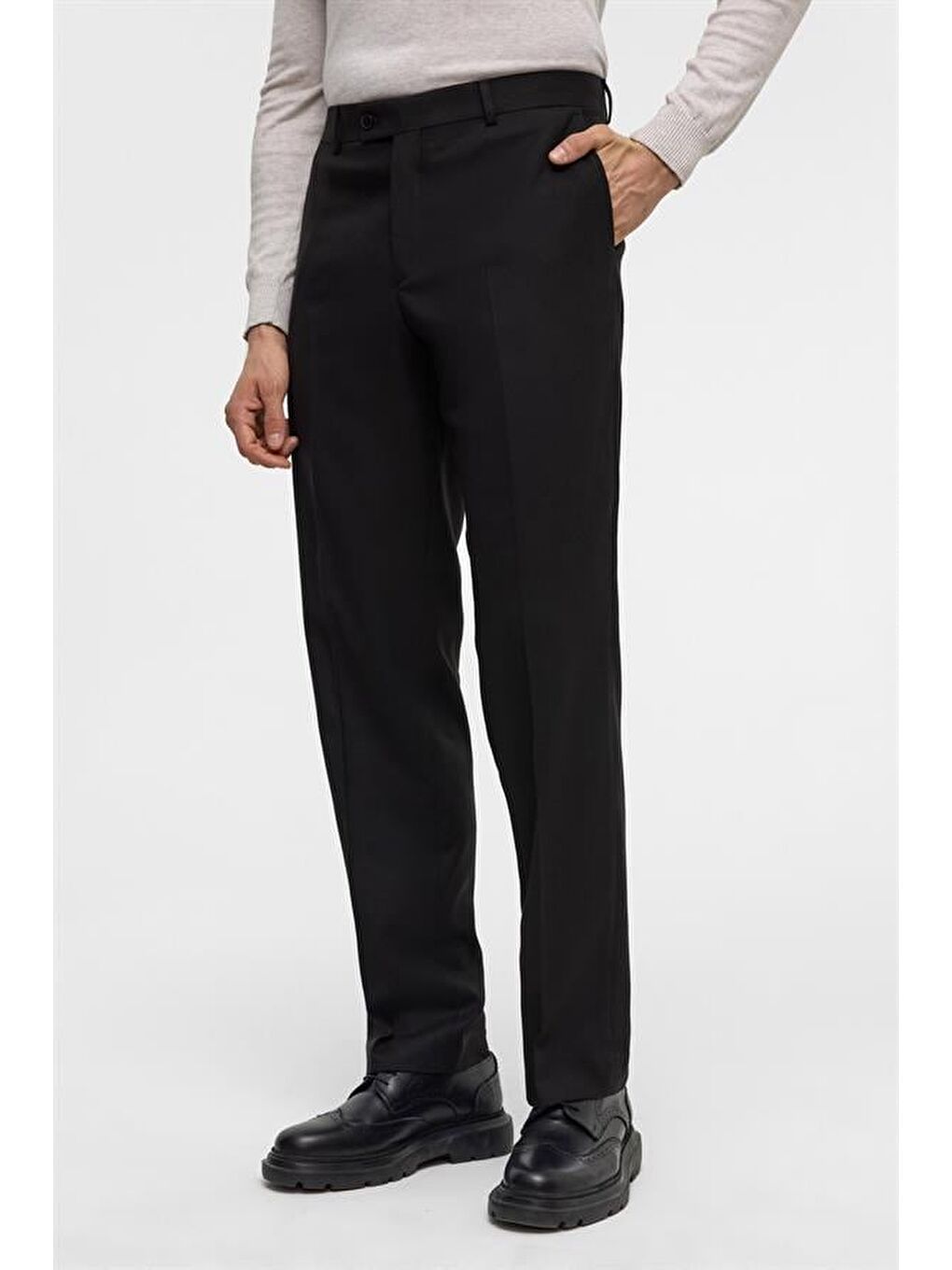 Siyah Regular Düz Pantolon-3