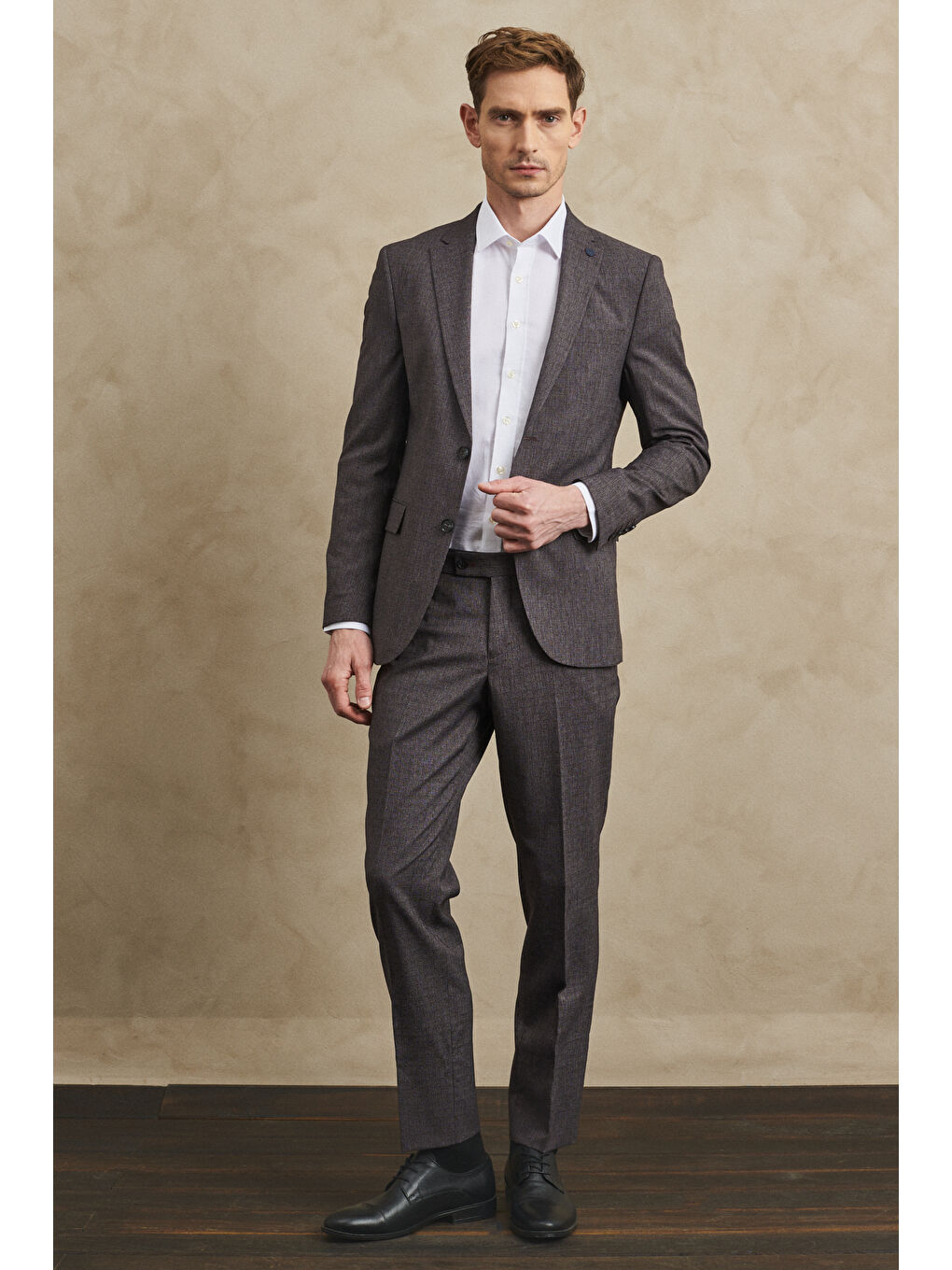 Erkek Bordo Slim Fit Dar Kesim Mono Yaka Desenli Takım Elbise