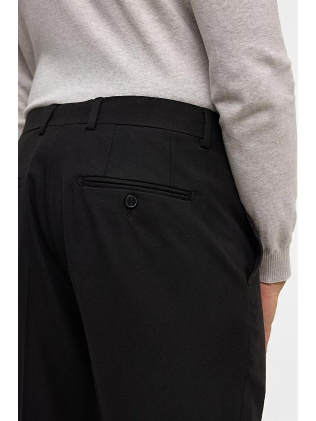 Siyah Regular Düz Pantolon-5